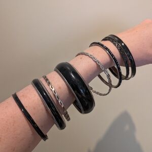 Elegant Black and Silver Bangle Set